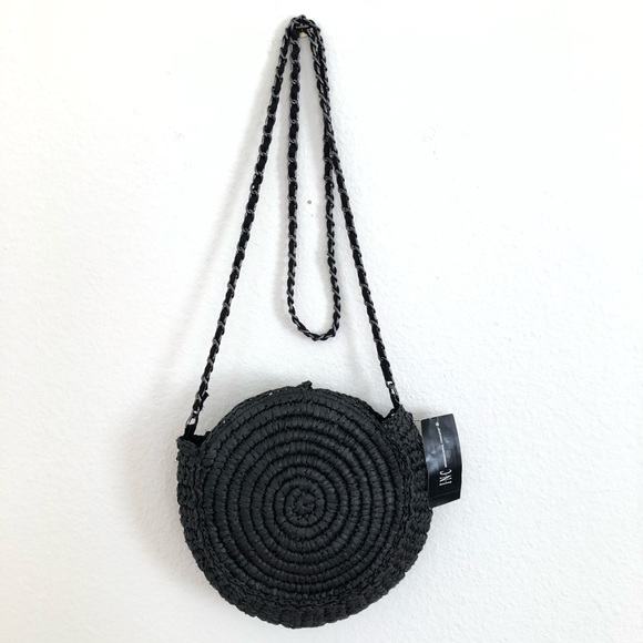 Inc Straw Circle Crossbody Black Bag - Picture 3 of 7